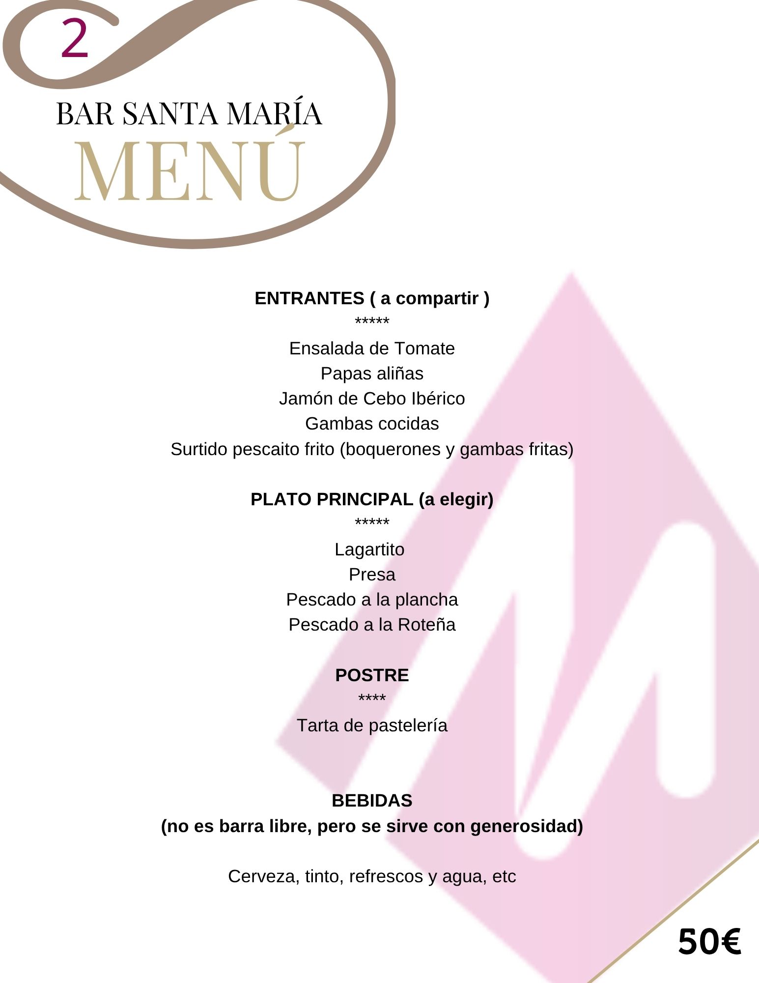 Menu numero 2 de restaurante Santa Maria de El Puerto Santa Maria