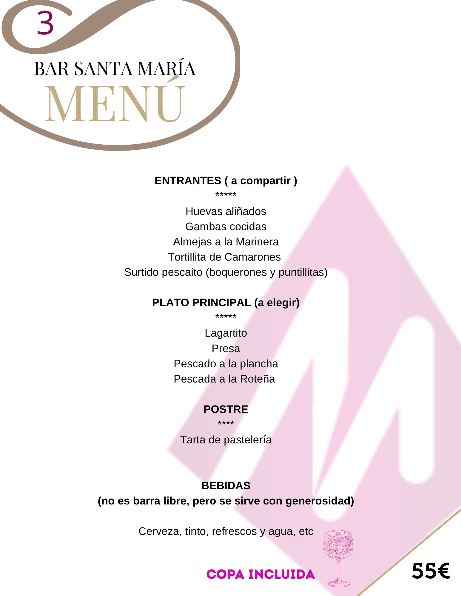 Menu numero 3 de restaurante Santa Maria de El Puerto Santa Maria